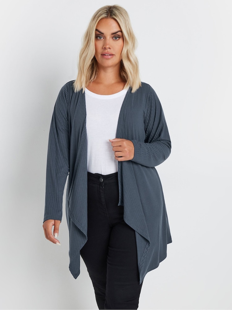Yours Curve Blue Waterfall Cardigan - Image 1 of 5