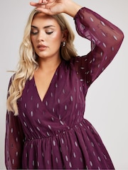 Yours Curve Purple London Metallic Dobby Wrap Top - Image 4 of 5