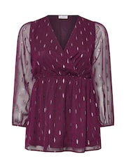 Yours Curve Purple London Metallic Dobby Wrap Top - Image 5 of 5