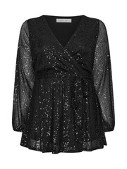 Yours Curve Black London Sequin Long Sleeve Wrap Top - Image 5 of 5
