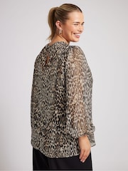 Yours Curve Brown London Metallic Bellow Sleeve Leopard Print Blouse - Image 3 of 6