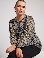 Yours Curve Brown London Metallic Bellow Sleeve Leopard Print Blouse - Image 4 of 6