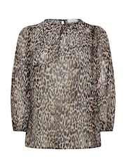Yours Curve Brown London Metallic Bellow Sleeve Leopard Print Blouse - Image 6 of 6