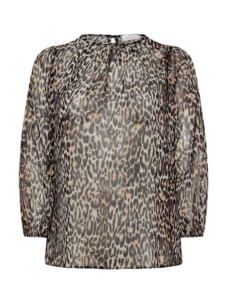 Yours Curve Brown London Metallic Bellow Sleeve Leopard Print Blouse - Image 6 of 6