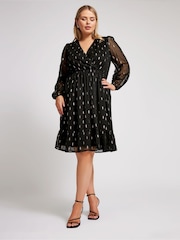 Yours Curve Black London Metallic Dobby Wrap Top - Image 2 of 5