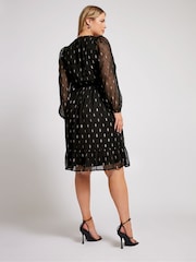 Yours Curve Black London Metallic Dobby Wrap Top - Image 3 of 5