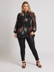 Yours Curve Black London Floral Ruffle Collar Blouse - Image 2 of 5