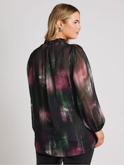 Yours Curve Black London Floral Ruffle Collar Blouse - Image 3 of 5