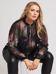 Yours Curve Black London Floral Ruffle Collar Blouse - Image 4 of 5