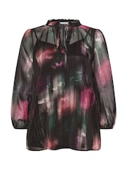 Yours Curve Black London Floral Ruffle Collar Blouse - Image 5 of 5