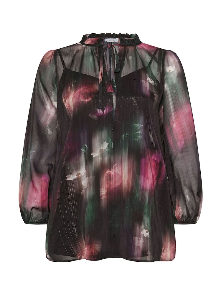 Yours Curve Black London Floral Ruffle Collar Blouse - Image 5 of 5