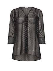 Yours Curve Black London Metallic Dobby Shirred Cuff Blouse - Image 6 of 6