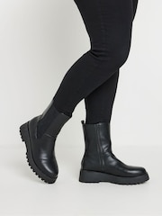 Yours Curve Black Wide Fit Extra Wide Fit Chunky Wedge Chelsea Boots - Image 1 of 5