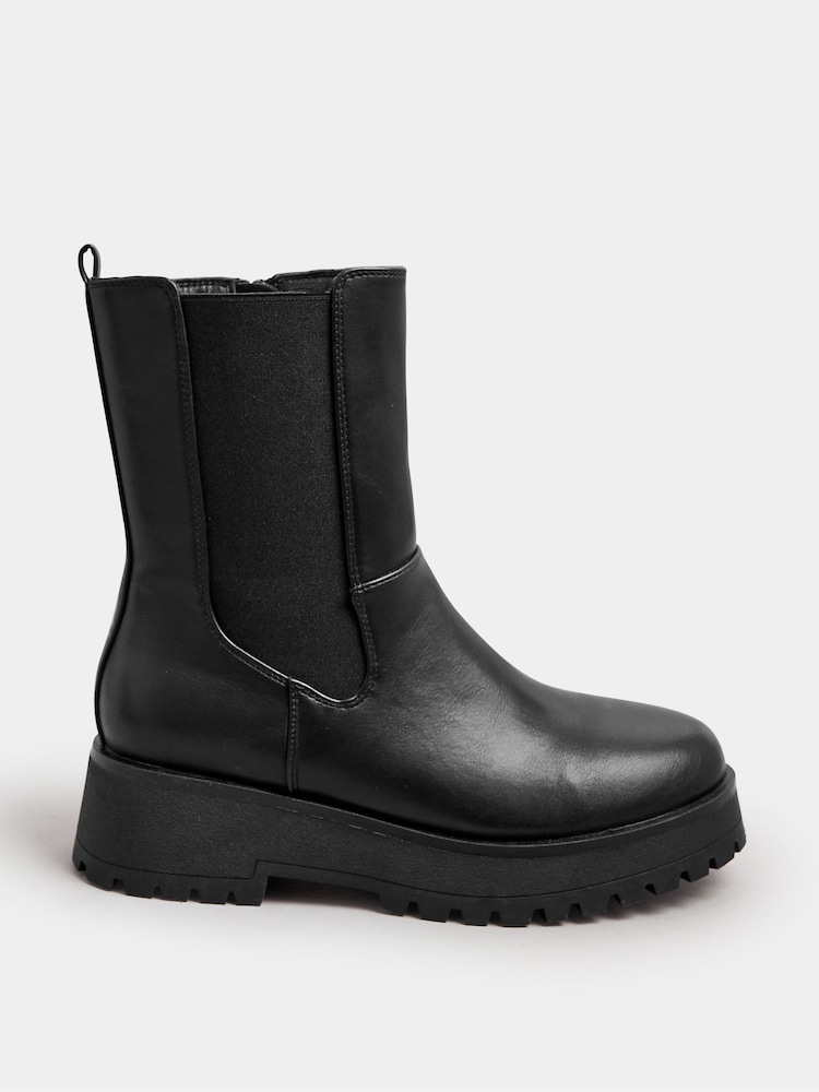 Yours Curve Black Wide Fit Extra Wide Fit Chunky Wedge Chelsea Boots - Image 2 of 5