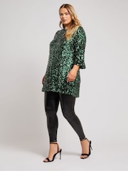 Yours Curve Green London Sequin Flute Sleeve Top - Image 2 of 5