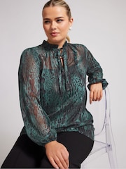 أخضر - Yours Curve London Floral Ruffle Collar Blouse - صورة 1 من 5