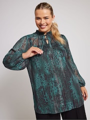 أخضر - Yours Curve London Floral Ruffle Collar Blouse - صورة 2 من 5