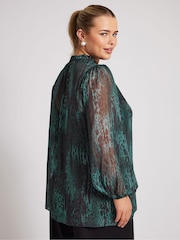 أخضر - Yours Curve London Floral Ruffle Collar Blouse - صورة 4 من 5
