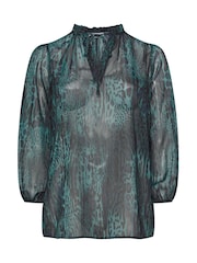 أخضر - Yours Curve London Floral Ruffle Collar Blouse - صورة 5 من 5