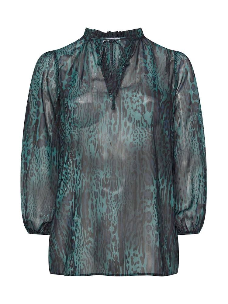 أخضر - Yours Curve London Floral Ruffle Collar Blouse - صورة 5 من 5