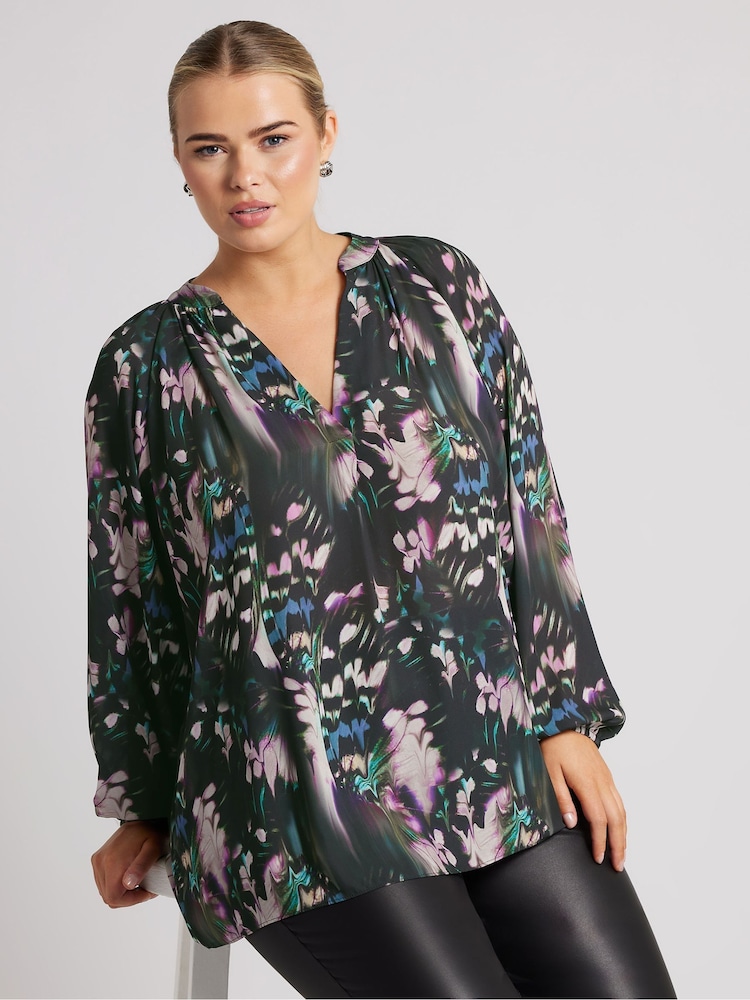Yours Curve Black London Pleated Front Blouse - Image 1 of 5