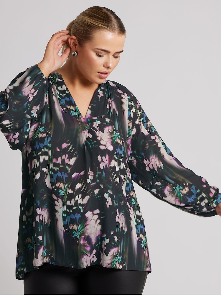 Yours Curve Black London Pleated Front Blouse - Image 2 of 5