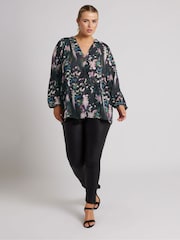 Yours Curve Black London Pleated Front Blouse - Image 3 of 5