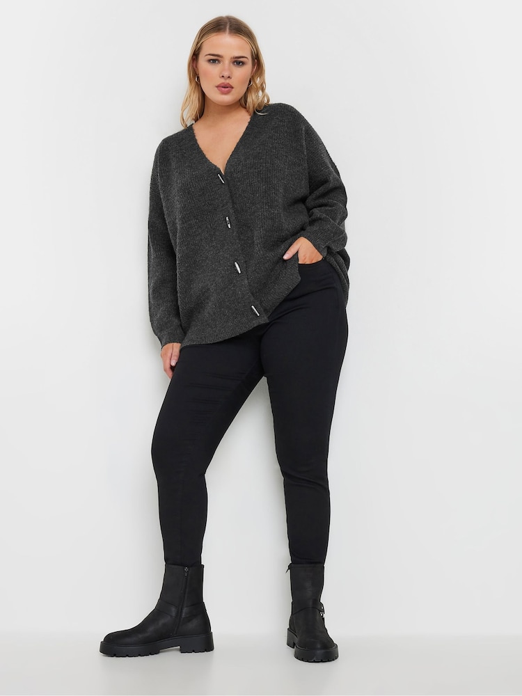 Yours Curve Grey Button Through Cardigan - Image 2 of 6