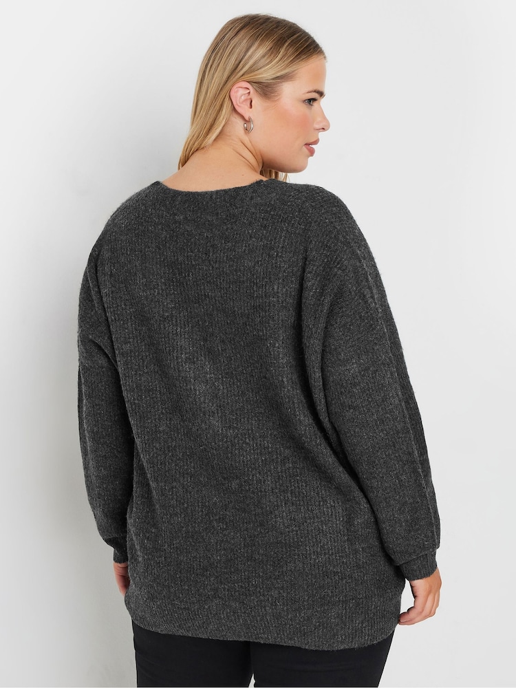 Yours Curve Grey Button Through Cardigan - Image 3 of 6