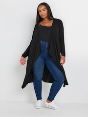 Yours Curve Black Waterfall Midaxi Cardigan - Image 1 of 5