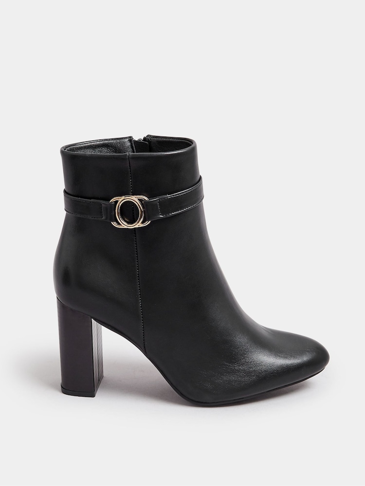 Yours Curve Black Extra Wide Fit Trim Detail Block Ankle Boots - Image 2 of 5