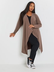 Yours Curve Brown Waterfall Midaxi Cardigan - Image 1 of 6