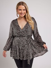 Yours Curve Gold London Sequin Long Sleeve Wrap Top - Image 3 of 7