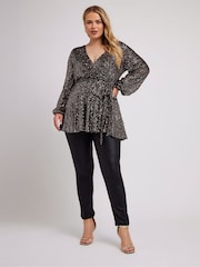 Yours Curve Gold London Sequin Long Sleeve Wrap Top - Image 4 of 7
