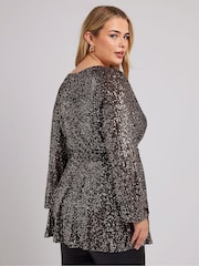 Yours Curve Gold London Sequin Long Sleeve Wrap Top - Image 5 of 7