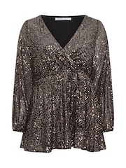 Yours Curve Gold London Sequin Long Sleeve Wrap Top - Image 7 of 7