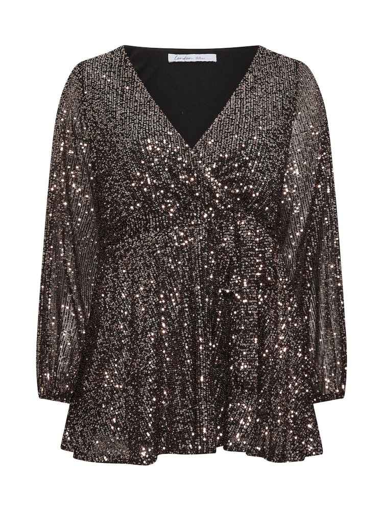 Yours Curve Gold London Sequin Long Sleeve Wrap Top - Image 7 of 7