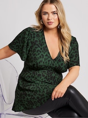 Yours Curve Green London V-Neck Blouse - Image 1 of 5