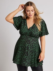 Yours Curve Green London V-Neck Blouse - Image 2 of 5