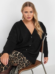 Yours Curve Black Button Through Cardigan - Image 1 of 5