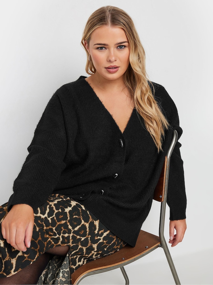 Yours Curve Black Button Through Cardigan - Image 1 of 5