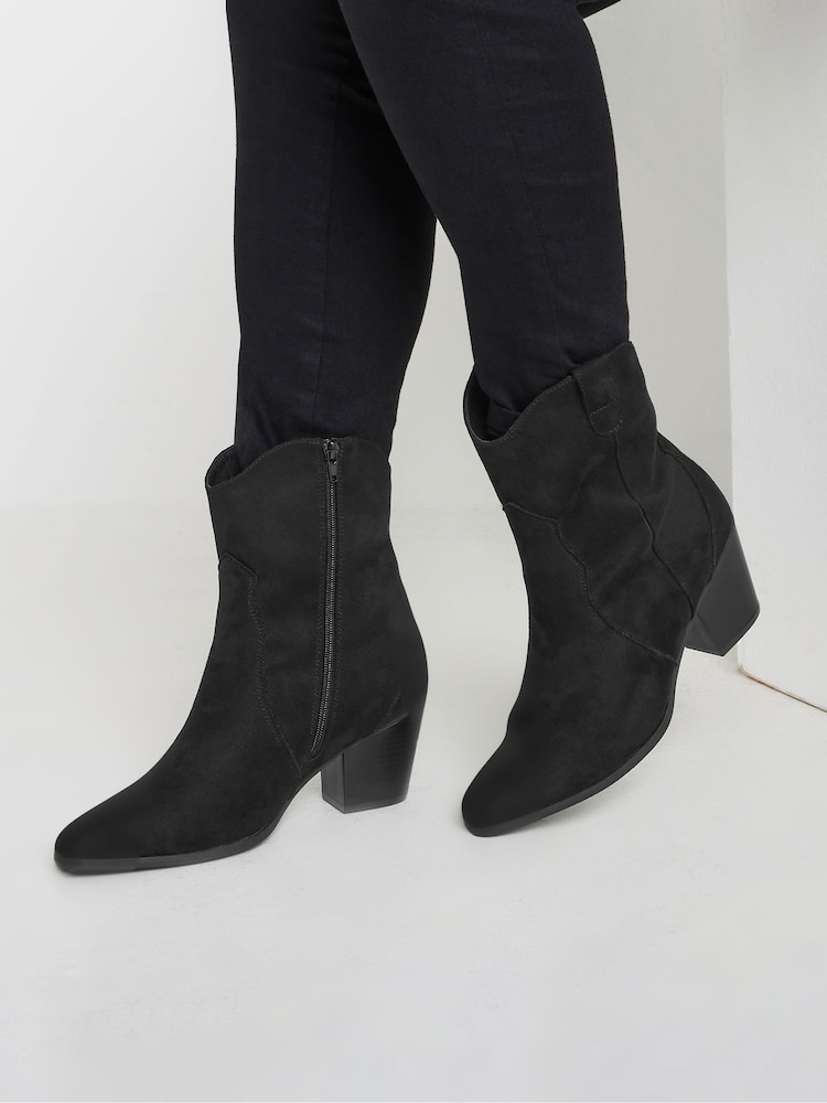 Yours Curve Black Extra Wide Fit Western Ankle Boots - Image 1 of 5