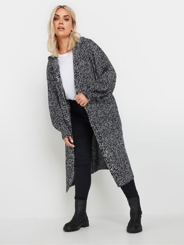 Yours Curve Black Hooded Longline Cardigan - Image 2 of 5
