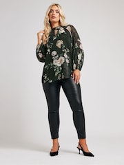 Yours Curve Black London Keyhole Crochet Trim Blouse - Image 3 of 6