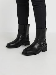 Yours Curve Black Extra Wide Fit Square Toe Biker Boots - Image 1 of 4