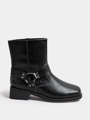 Yours Curve Black Extra Wide Fit Square Toe Biker Boots - Image 2 of 4