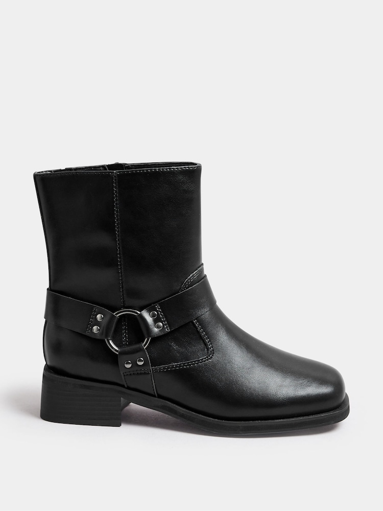Yours Curve Black Extra Wide Fit Square Toe Biker Boots - Image 2 of 4