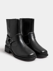 Yours Curve Black Extra Wide Fit Square Toe Biker Boots - Image 3 of 4