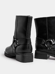 Yours Curve Black Extra Wide Fit Square Toe Biker Boots - Image 4 of 4