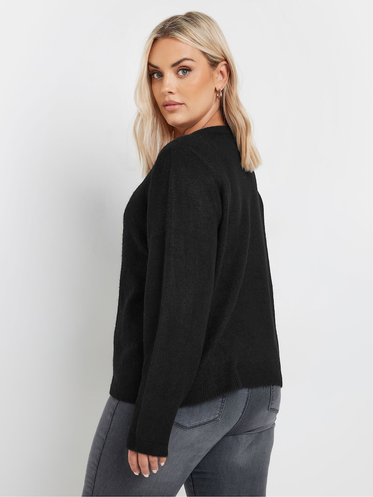 Yours Curve Black Button Through Cardigan - Image 4 of 6